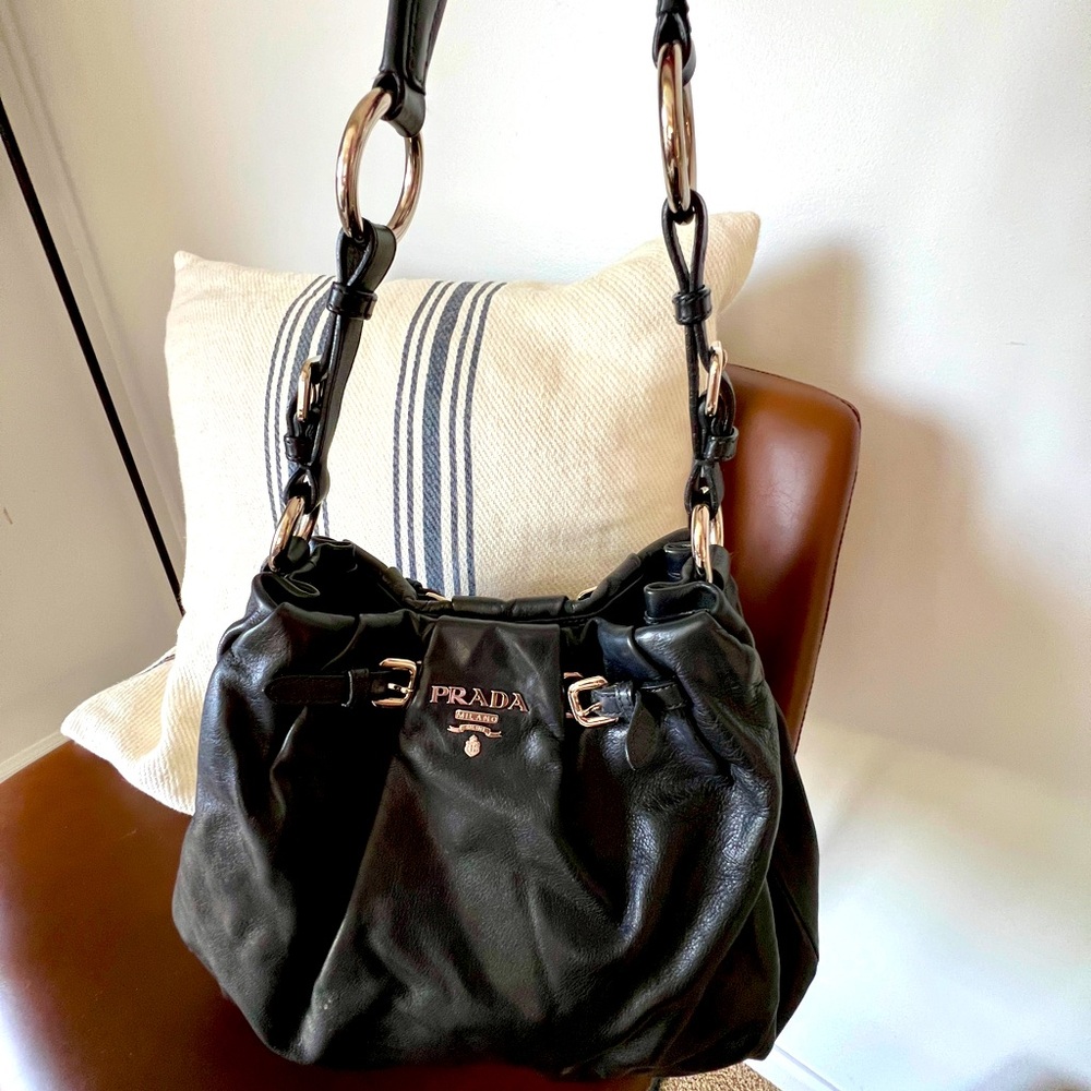 Authentic Prada shoulder handbag. Soft leather with silver hardware. - Picture 5 of 14